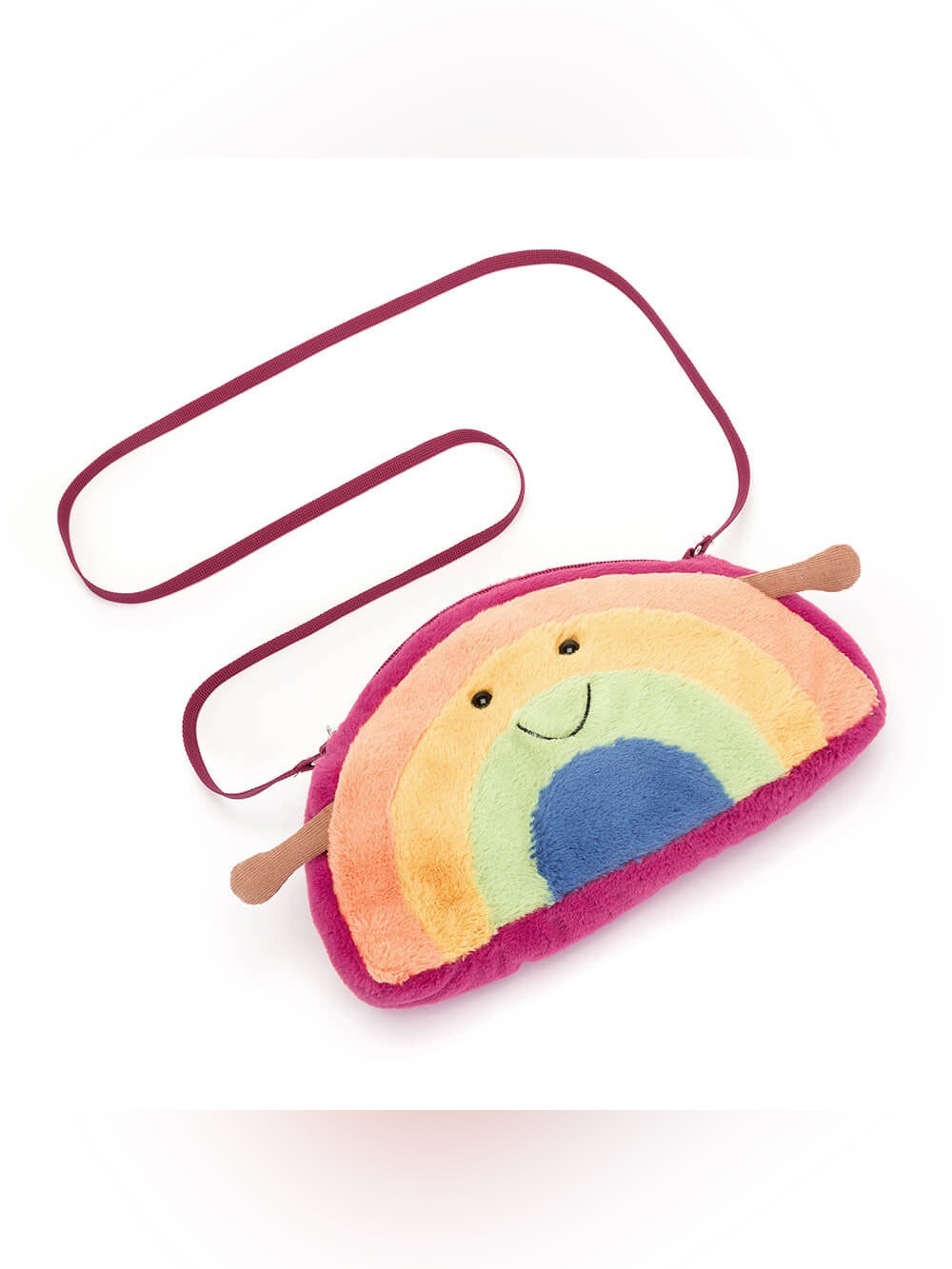 Retired JELLYCAT Amuseables Rainbow Smiley Face Stuffy Fuzzy Purse Crossbody Bag